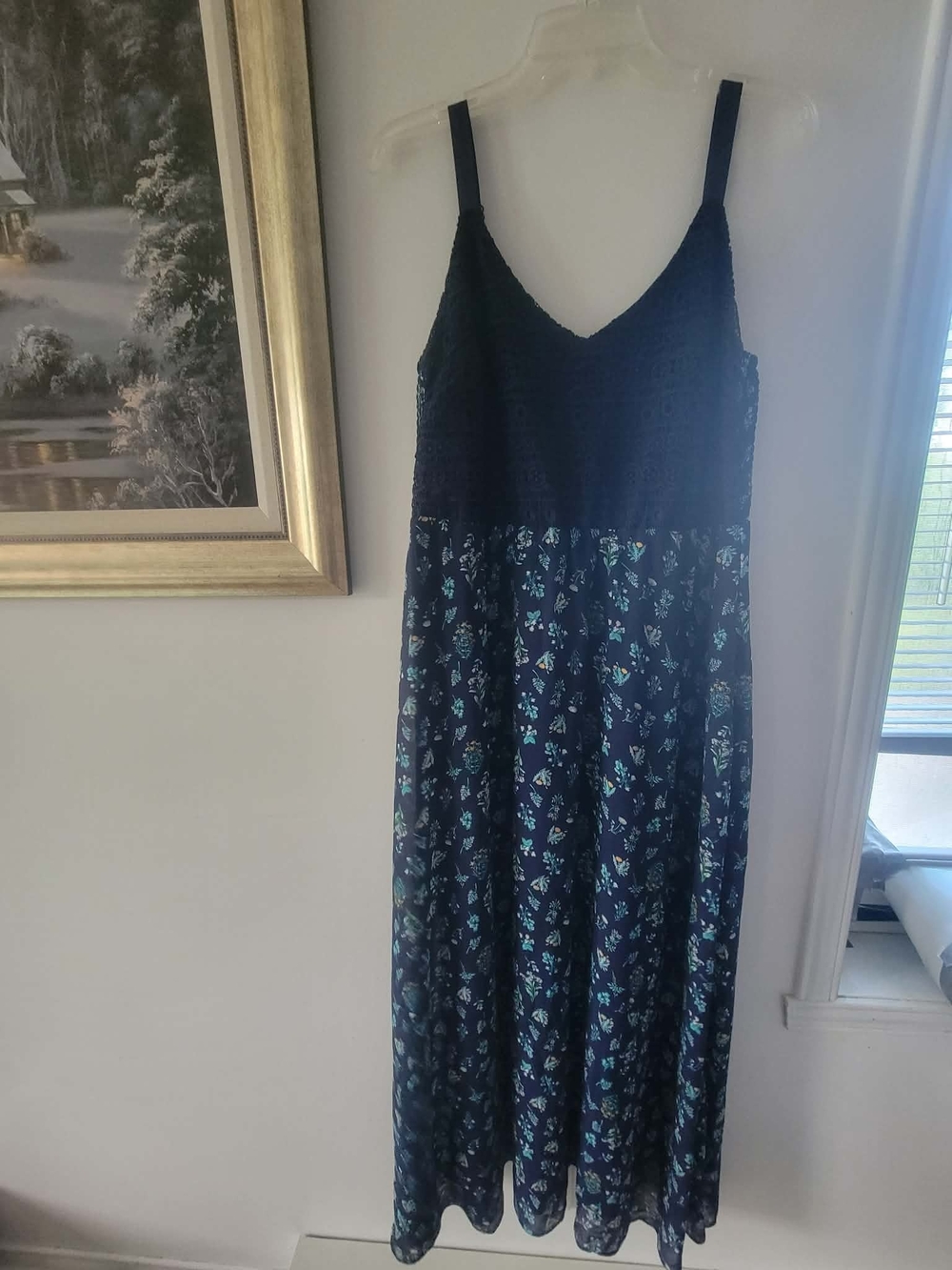 Michel Studio Navy Maxi Dress with Teal Floral Print